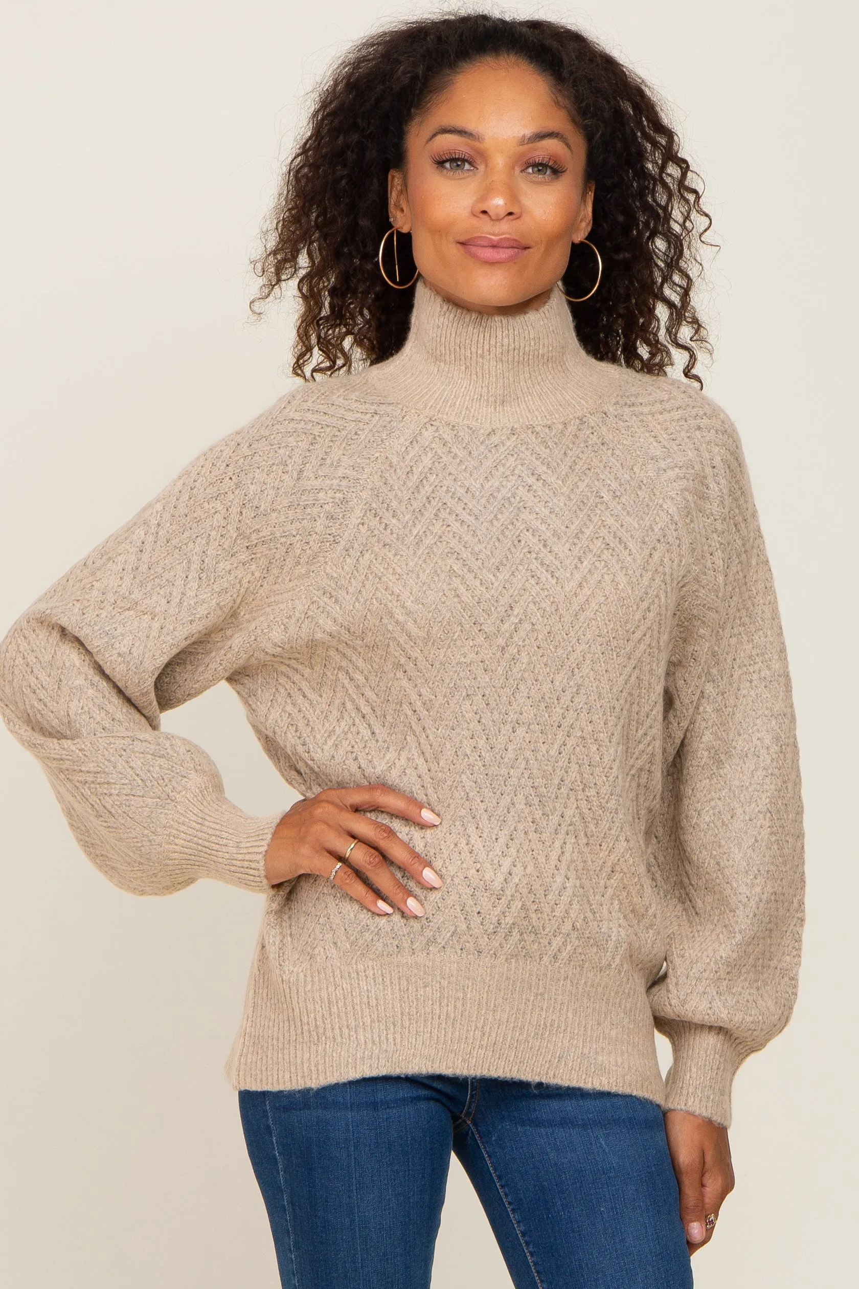 Beige Knit Turtleneck Maternity Sweater sold by Pinkblush product image thumbnail 5