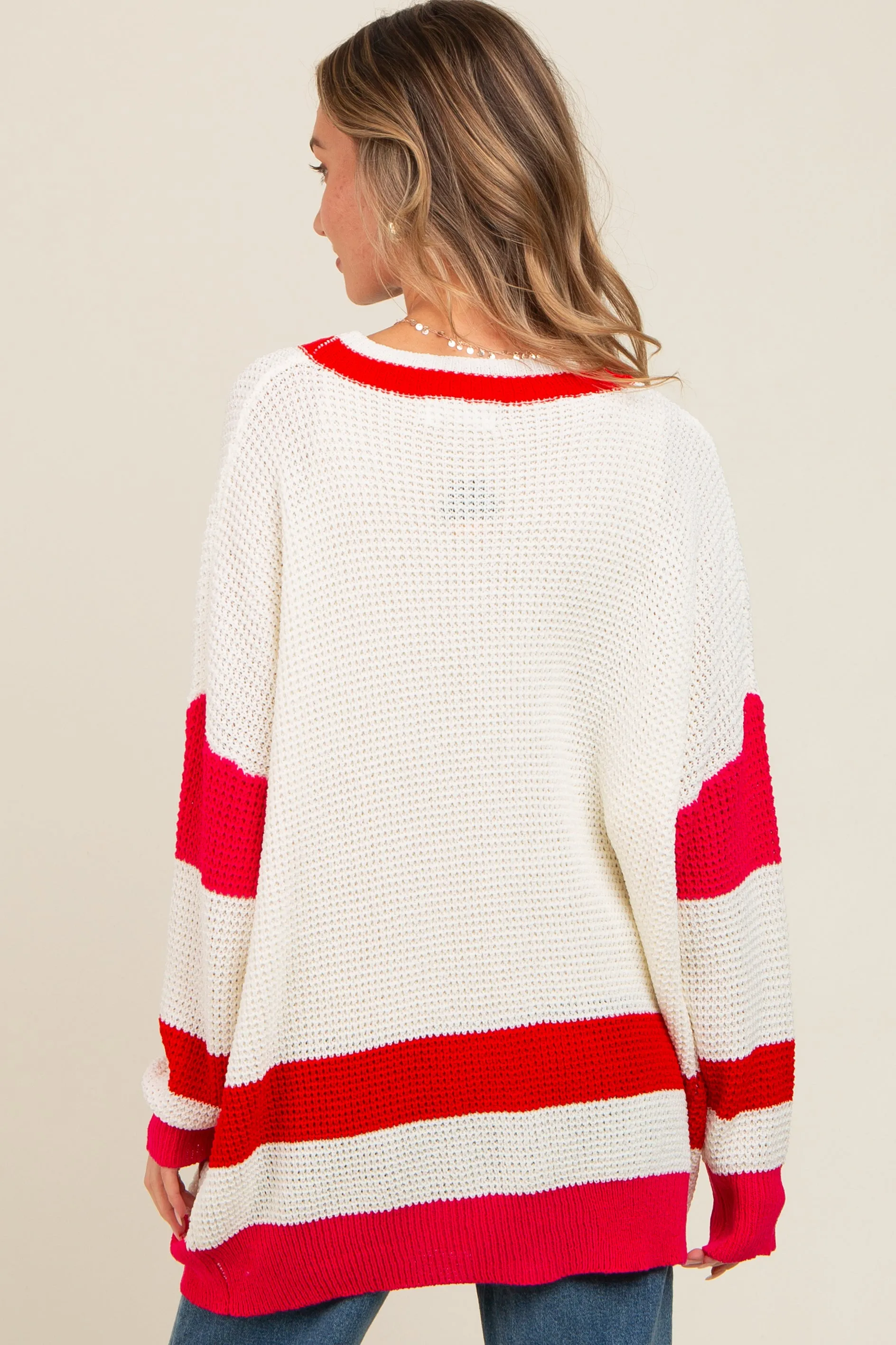 Red Colorblock Button Down Cardigan sold by Pinkblush product image thumbnail 4