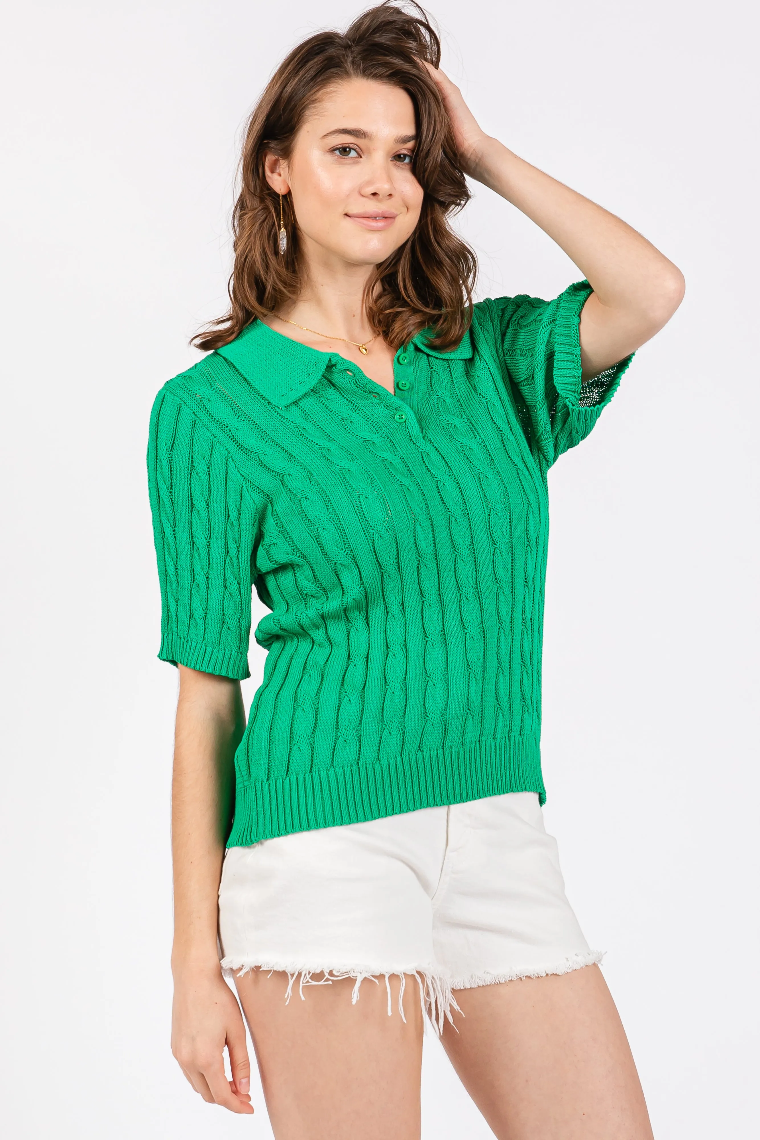 Green Knit Button Collared Top sold by Pinkblush product image thumbnail 2