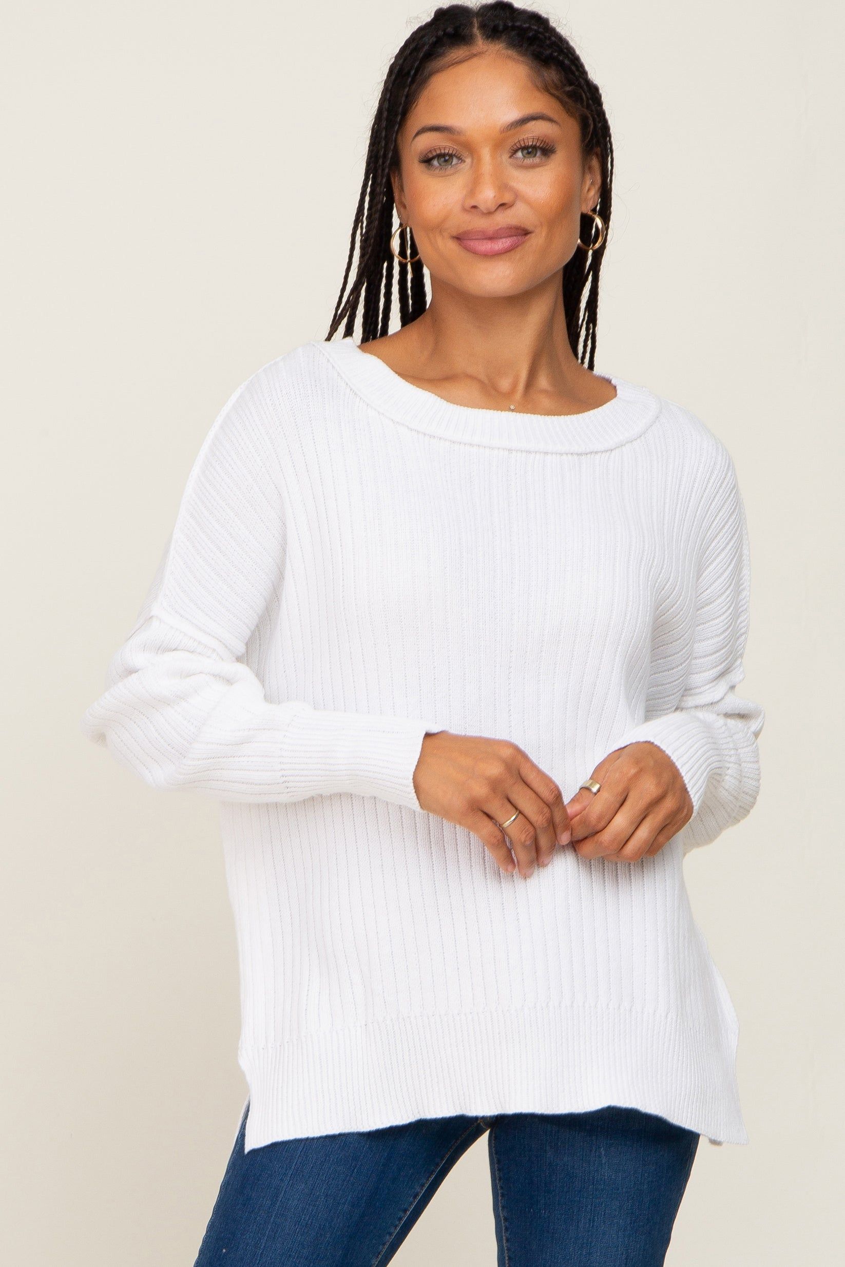 Ivory Ribbed Sweater sold by Pinkblush
