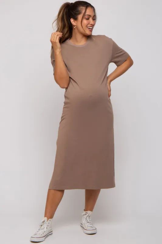 Taupe T-Shirt Maternity Midi Dress sold by Pinkblush