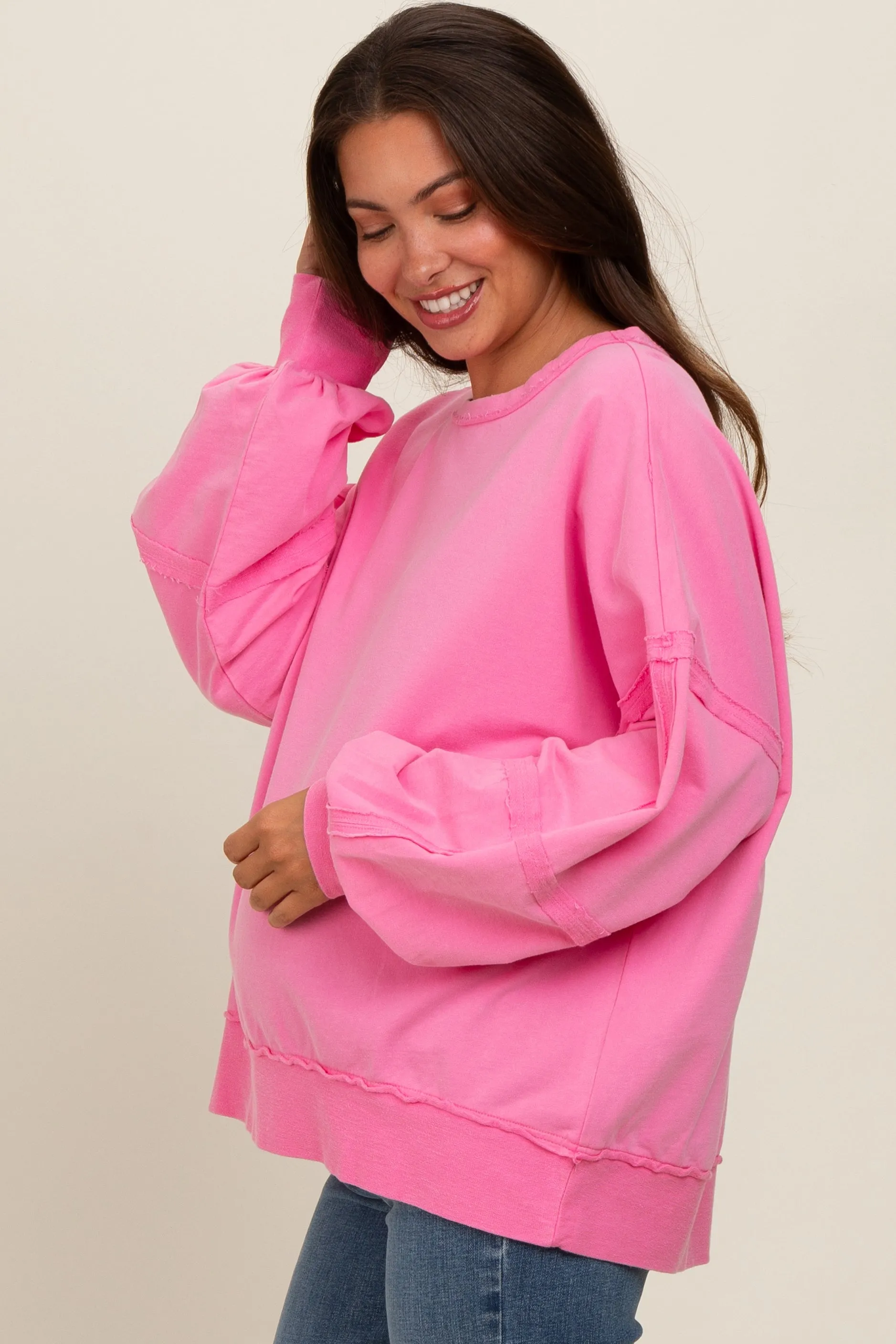 Pink Raw Hem Detail Maternity Pullover Top sold by Pinkblush product image thumbnail 3