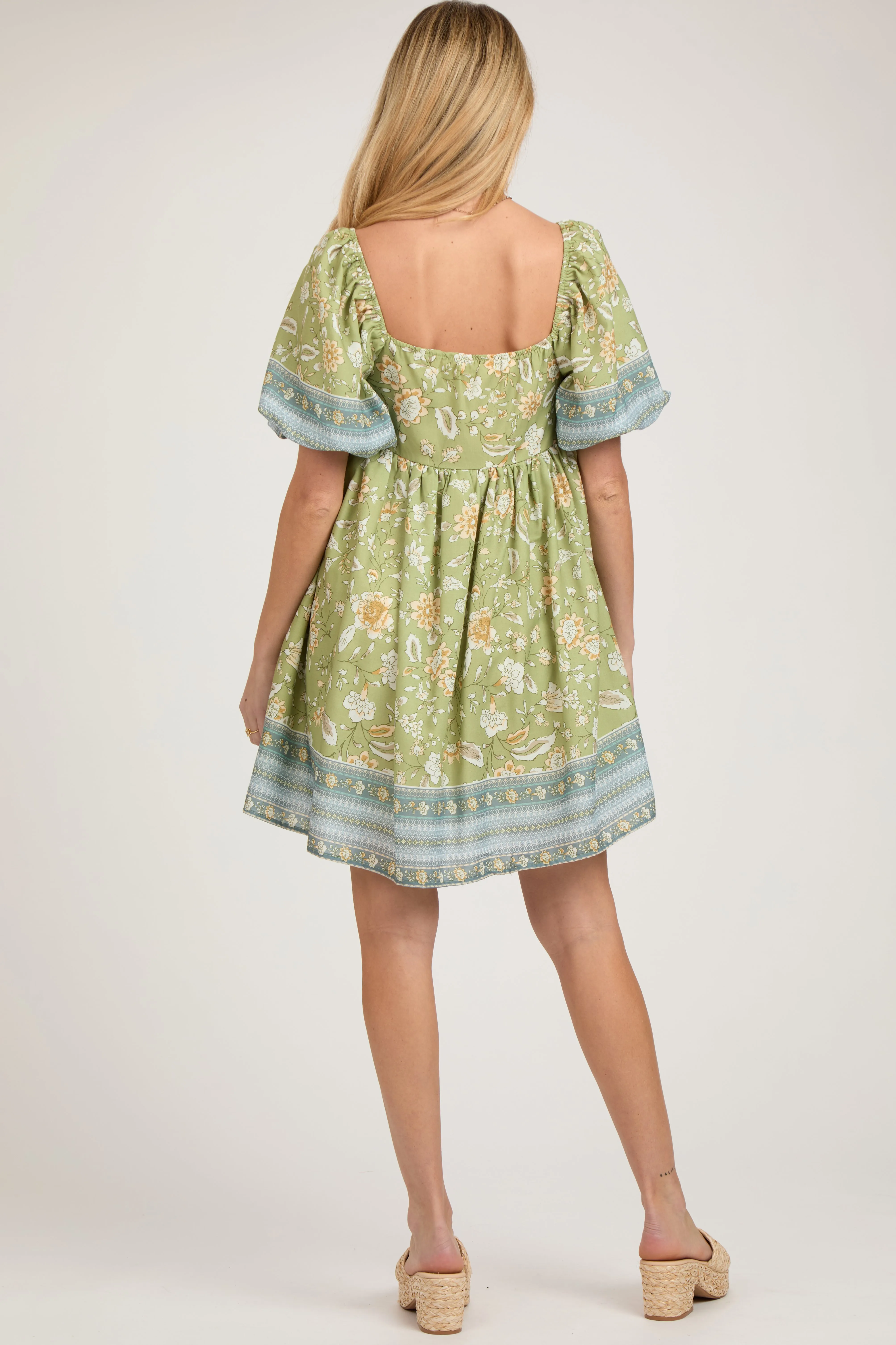 Light Green Floral Puff Sleeve Maternity Dress sold by Pinkblush product image thumbnail 2