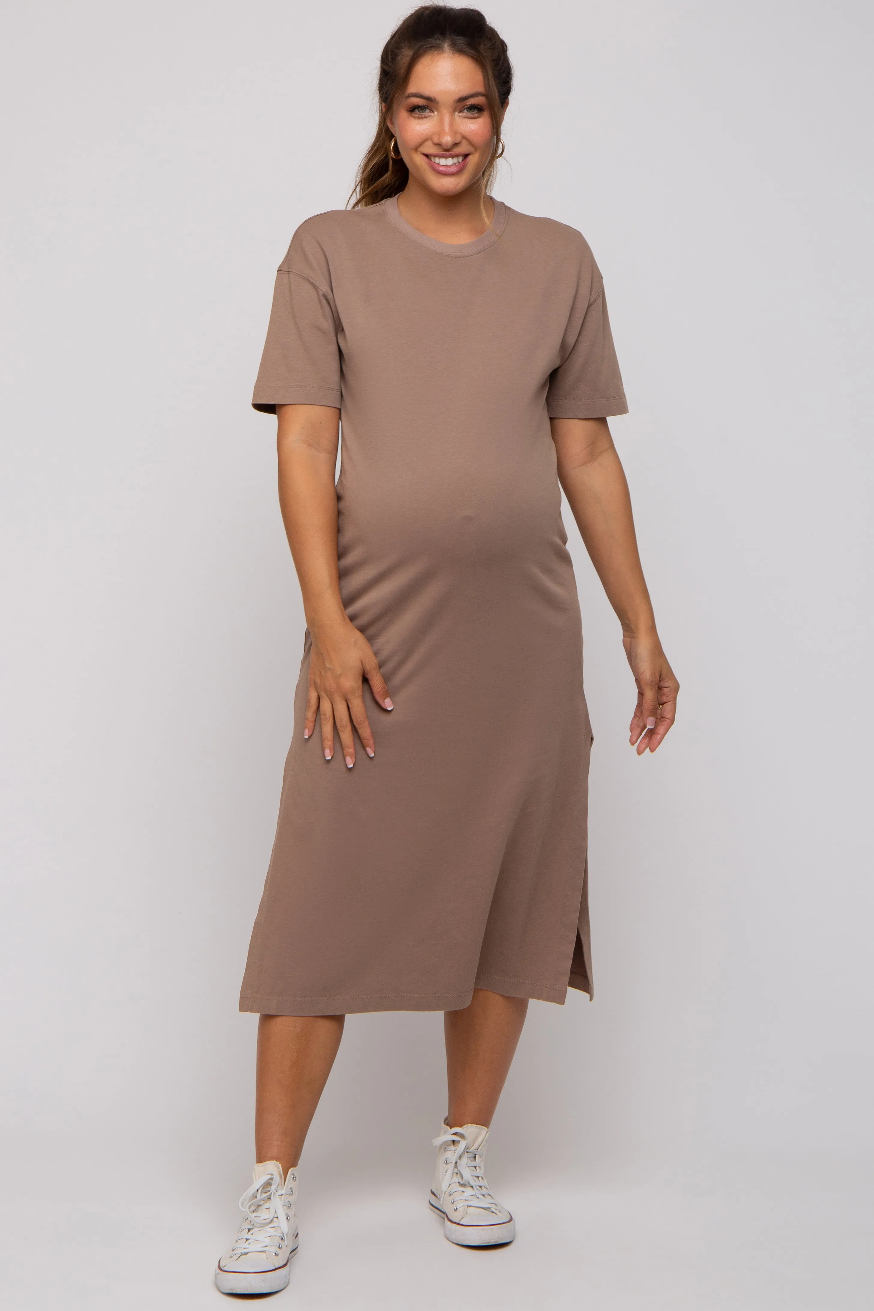 Taupe T-Shirt Maternity Midi Dress sold by Pinkblush product image thumbnail 5