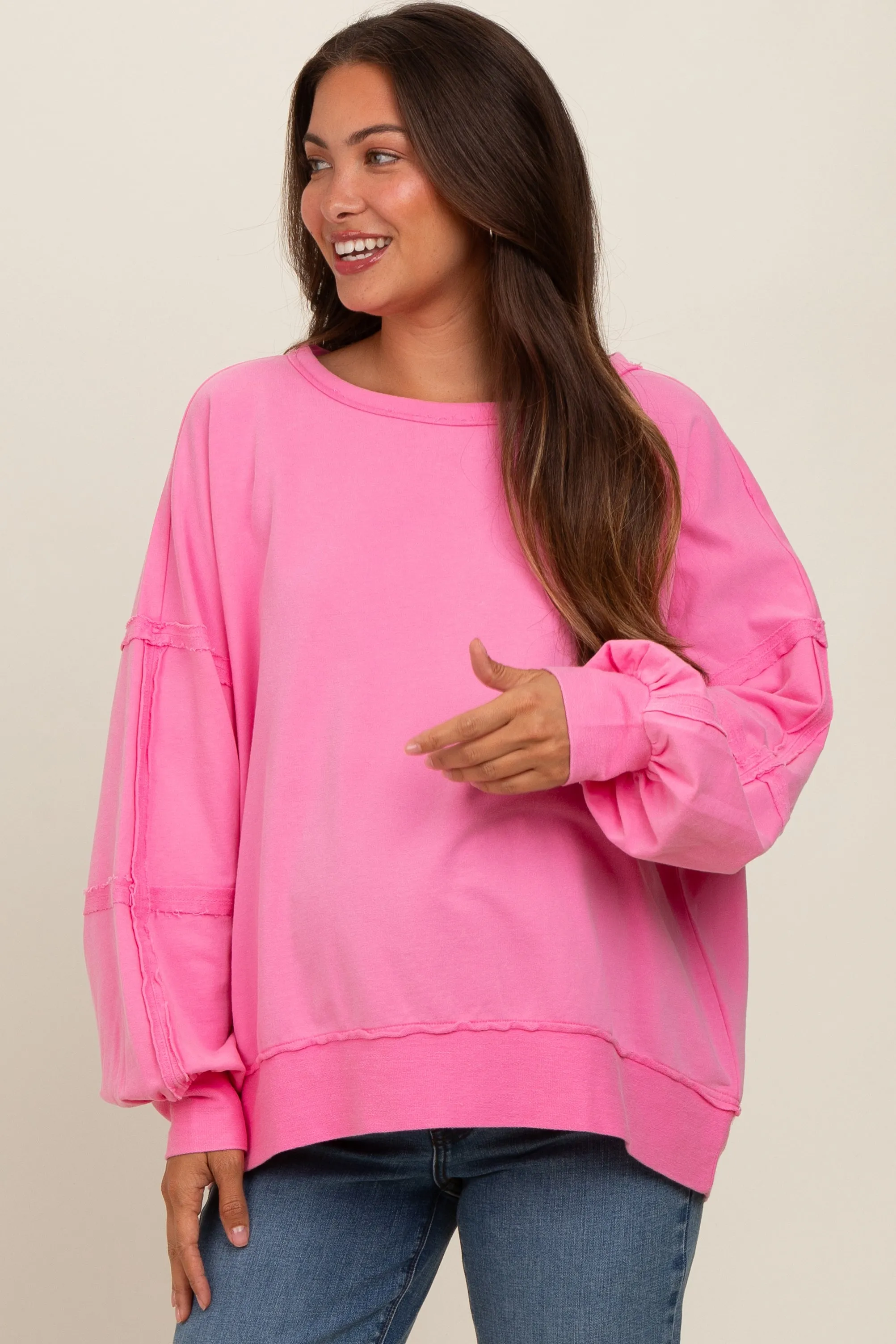 Pink Raw Hem Detail Maternity Pullover Top sold by Pinkblush