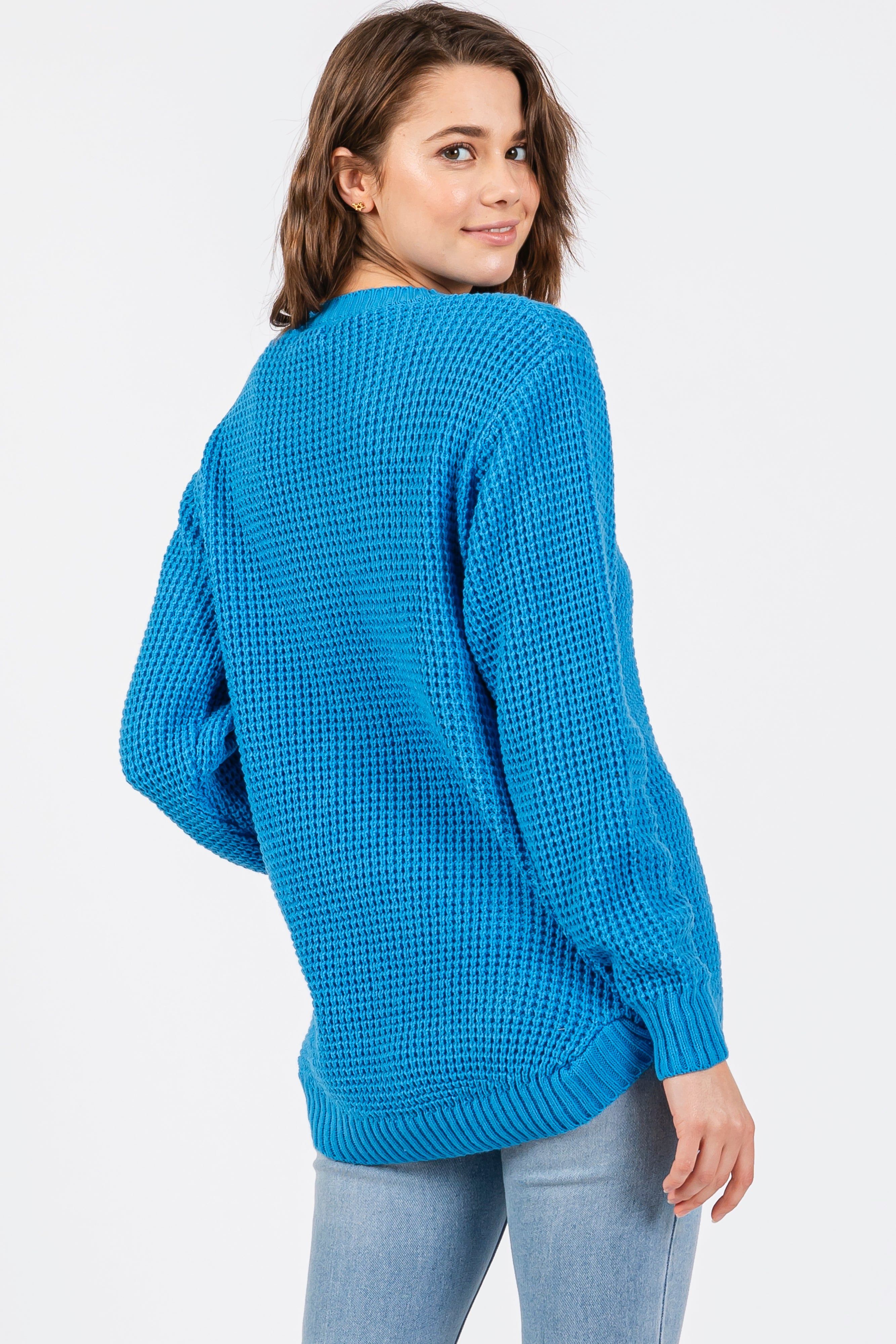 Blue Waffle Knit Round Hem Sweater sold by Pinkblush product image thumbnail 3