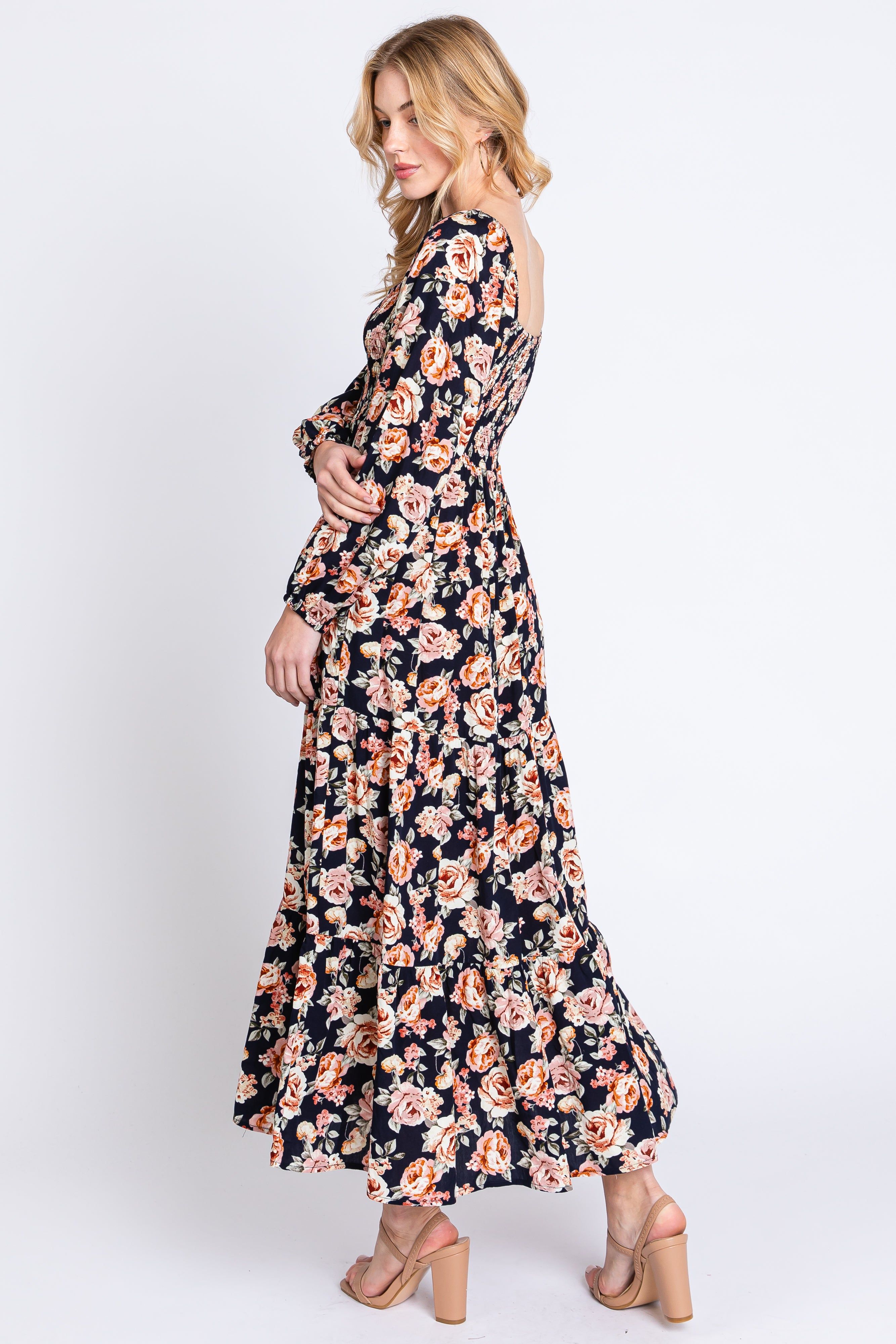 Navy Floral Long Sleeve Maxi Dress sold by Pinkblush product image thumbnail 3