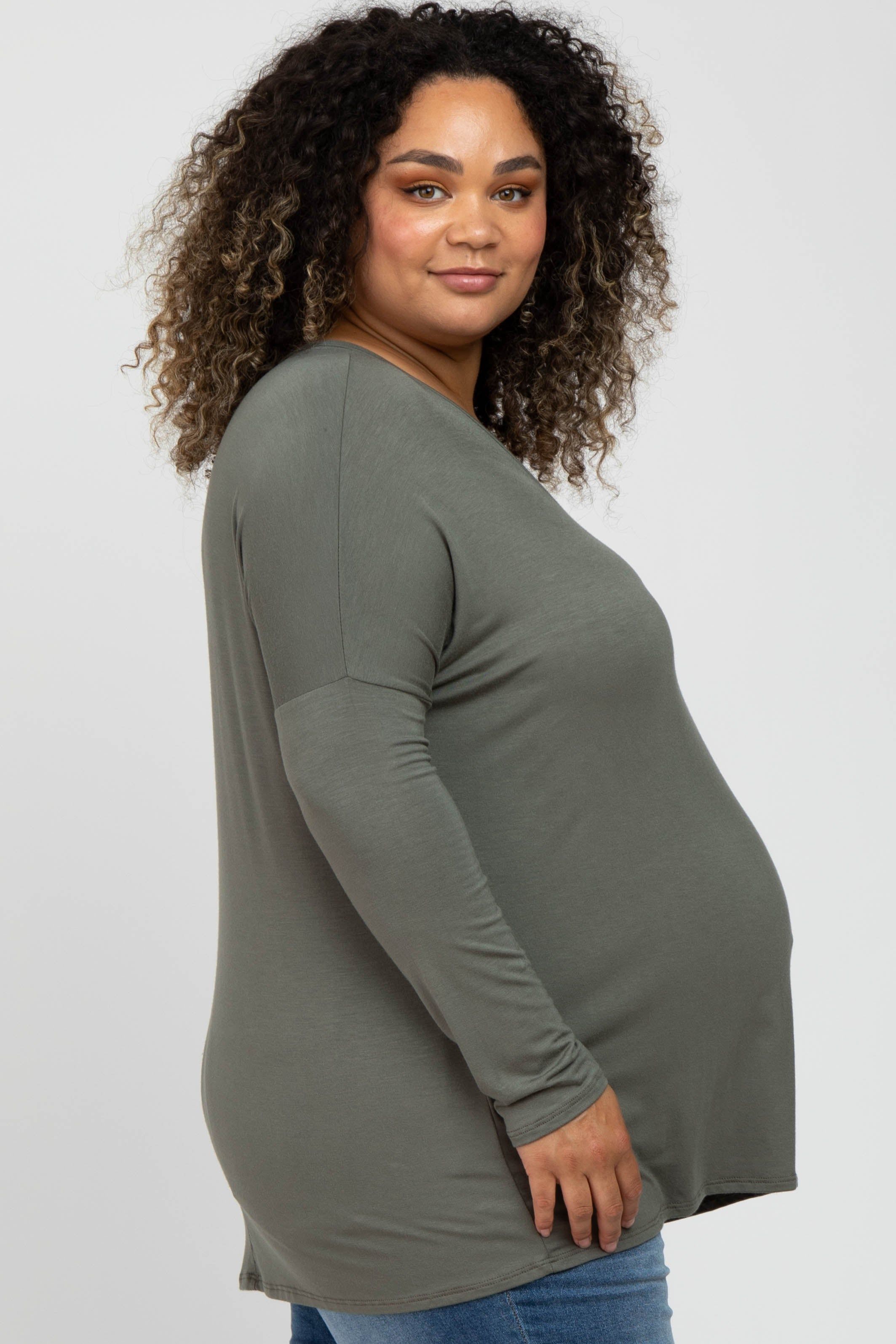 Olive V-Neck Maternity Plus Top sold by Pinkblush product image thumbnail 3