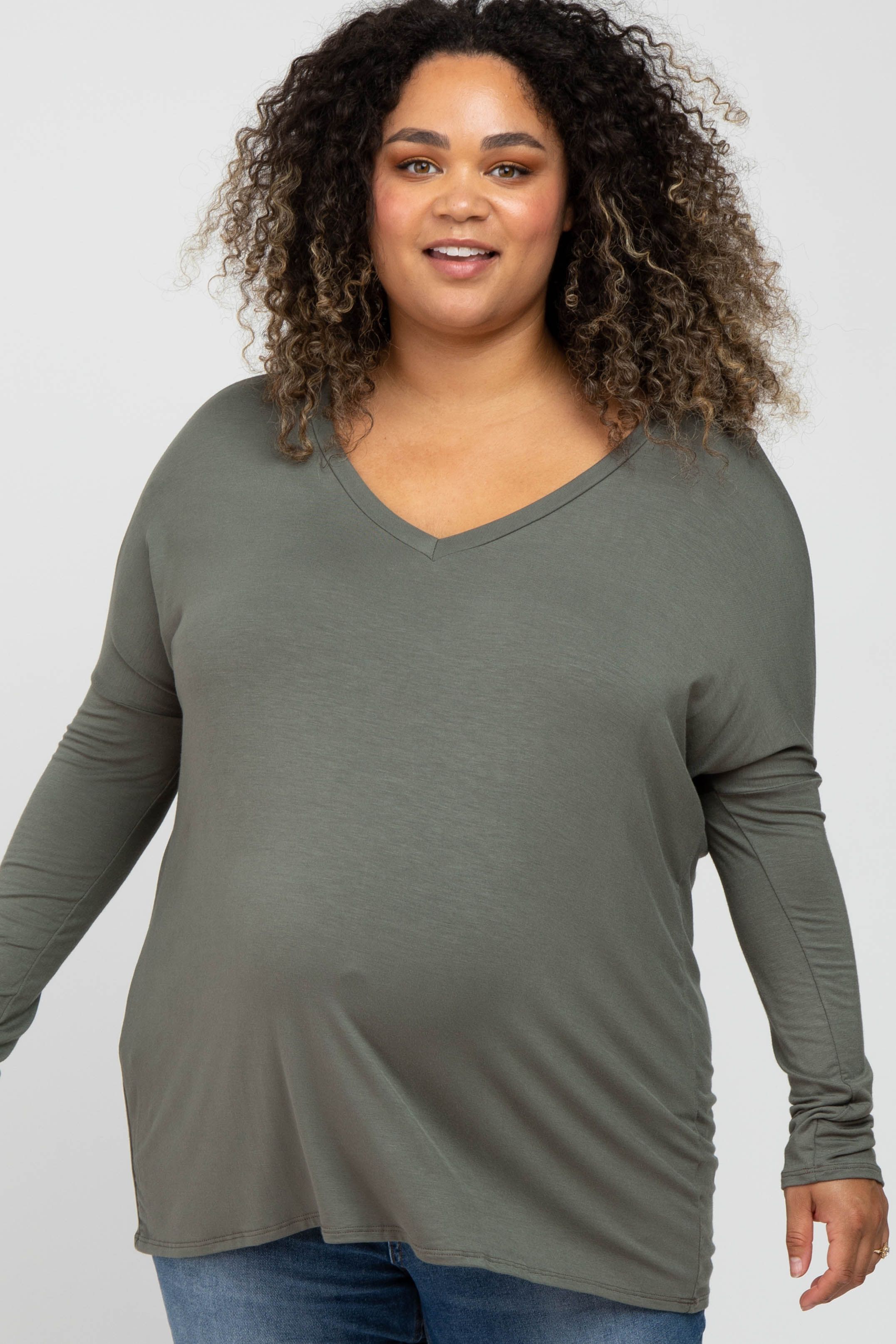 Olive V-Neck Maternity Plus Top sold by Pinkblush