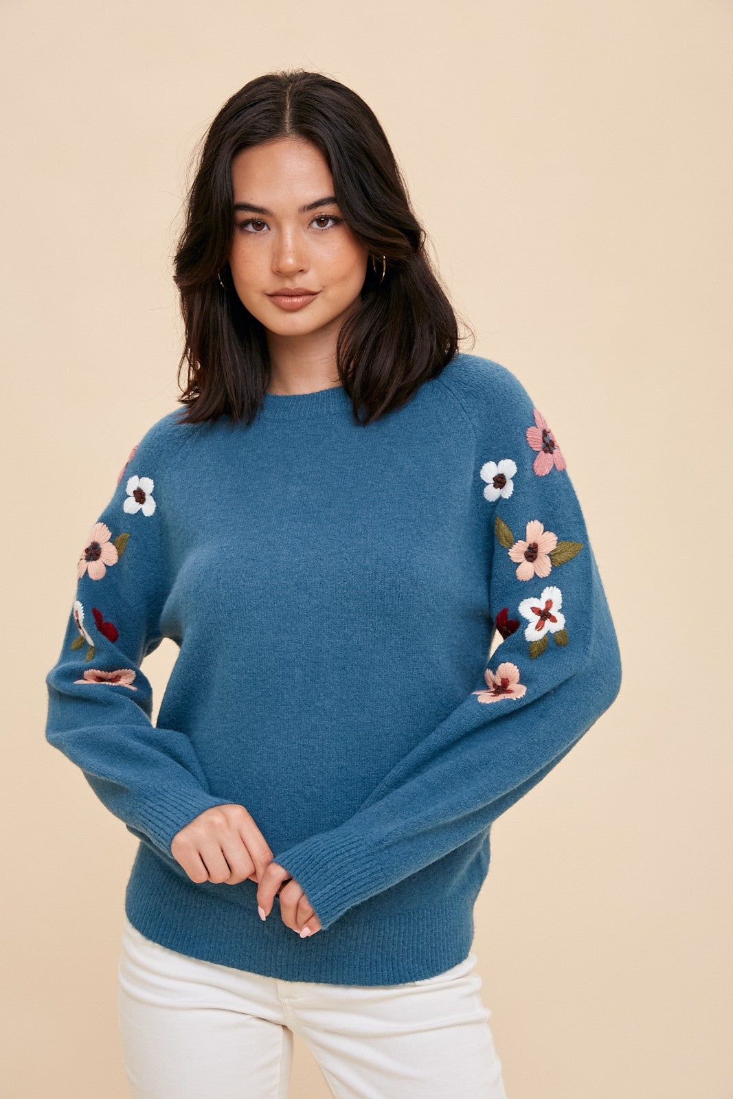 Teal Knit Floral Sweater sold by Pinkblush product image thumbnail 2