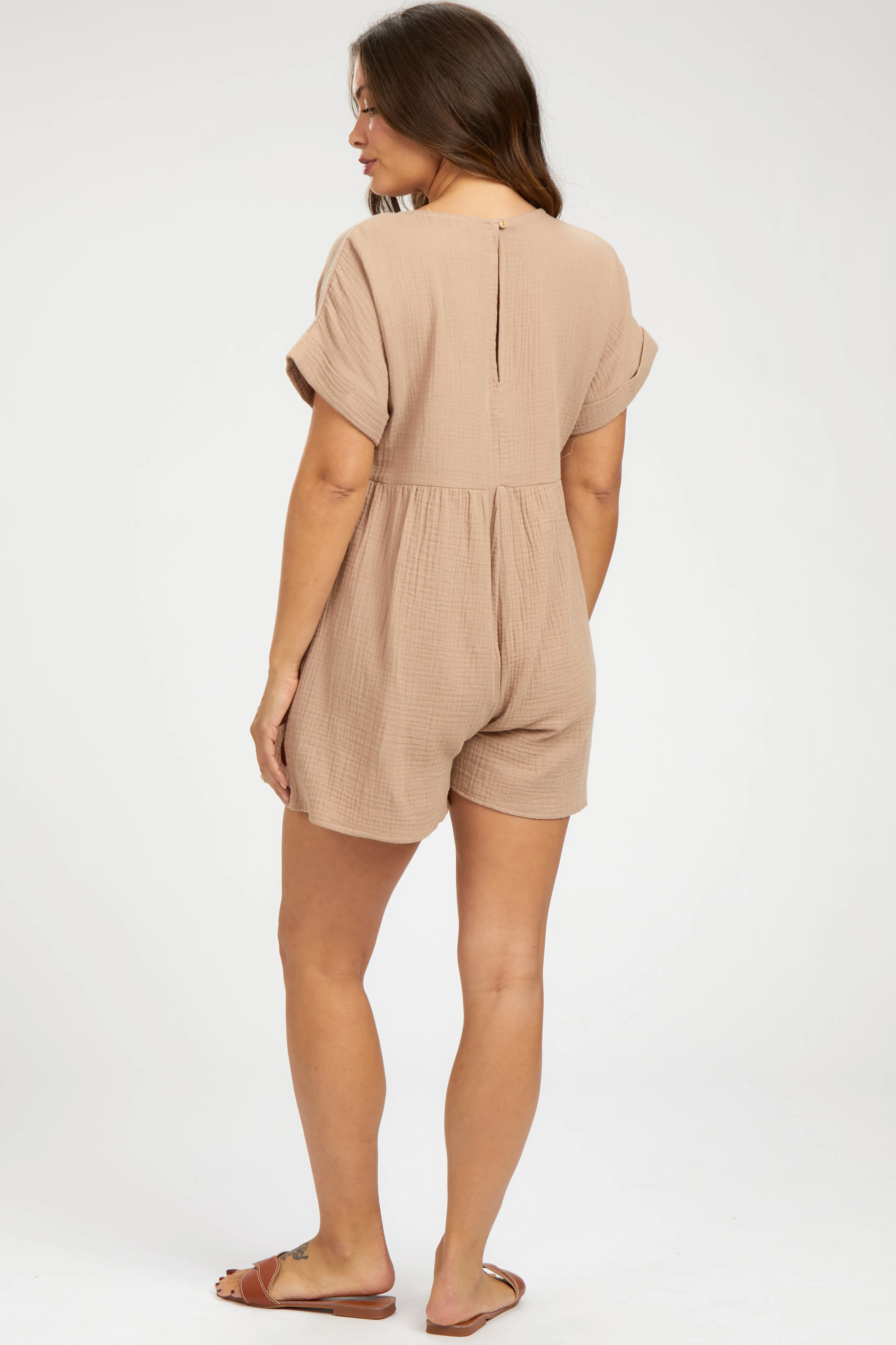 Mocha Gauze Short Sleeve Maternity Romper sold by Pinkblush product image thumbnail 4