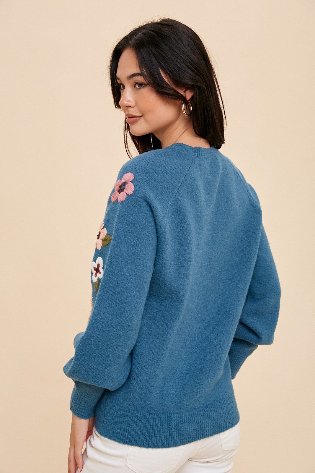 Teal Knit Floral Sweater sold by Pinkblush product image thumbnail 3