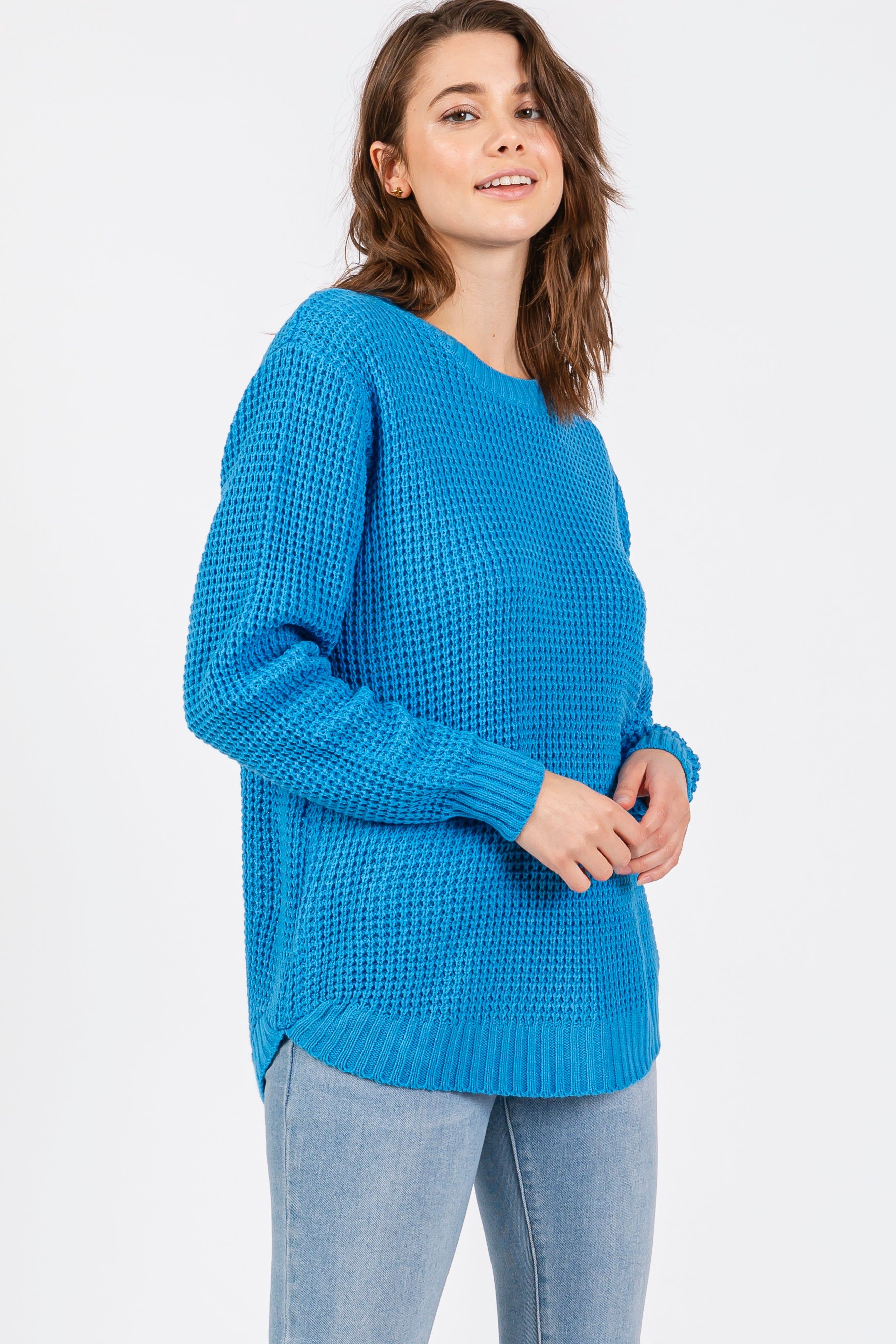 Blue Waffle Knit Round Hem Sweater sold by Pinkblush product image thumbnail 2