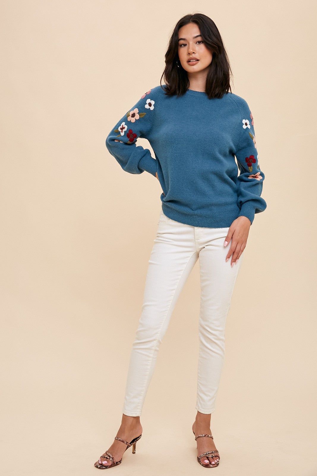 Teal Knit Floral Sweater sold by Pinkblush product image thumbnail 4