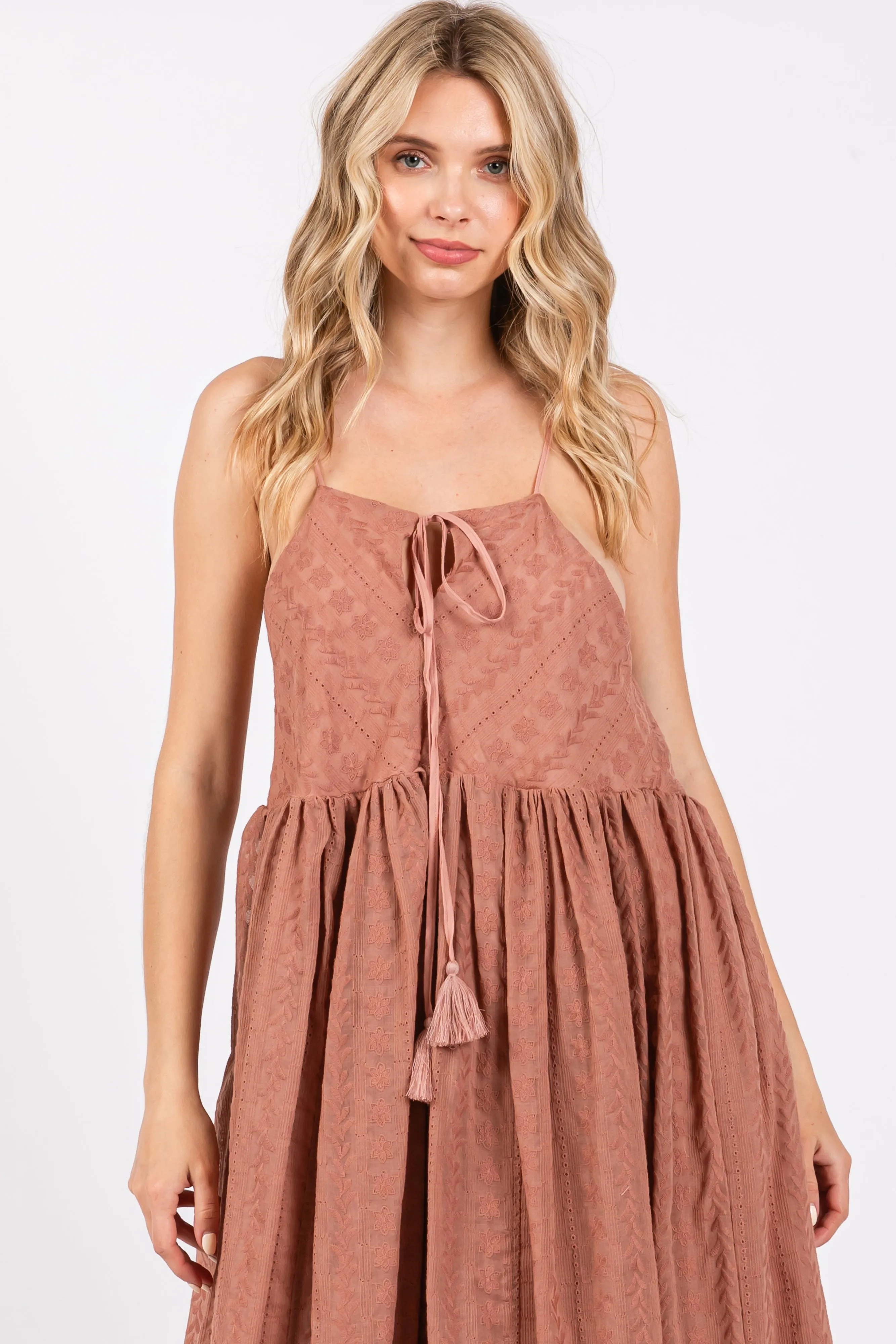 Mocha Embroidered Tassel Tie Maxi Dress sold by Pinkblush product image thumbnail 4