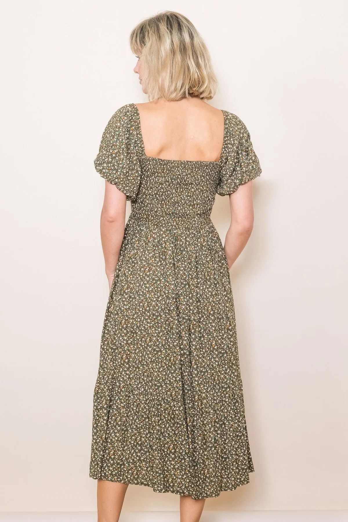 Olive Floral Smocked Midi Dress sold by Pinkblush product image thumbnail 3