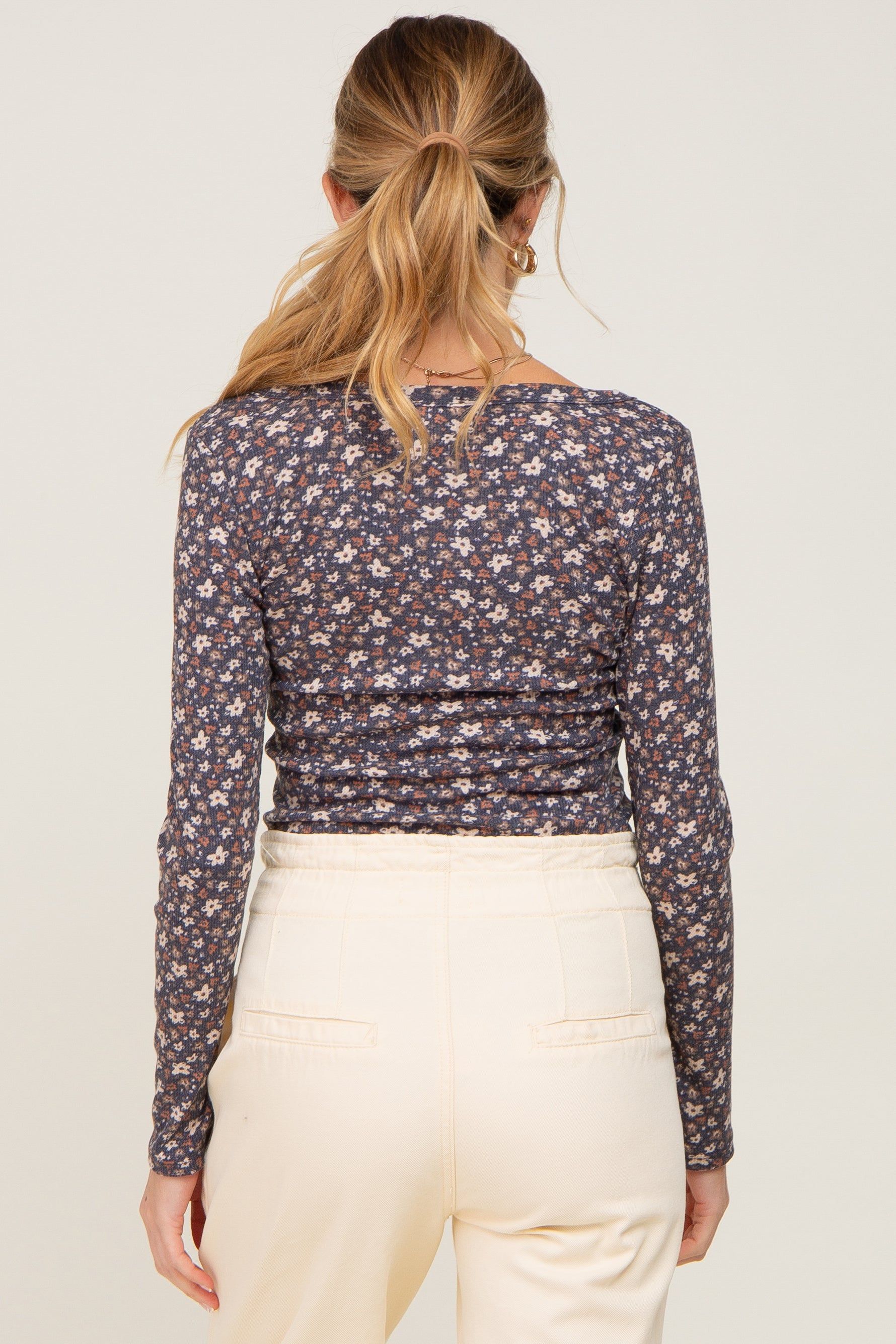 Navy Floral Maternity Henley Top sold by Pinkblush product image thumbnail 3