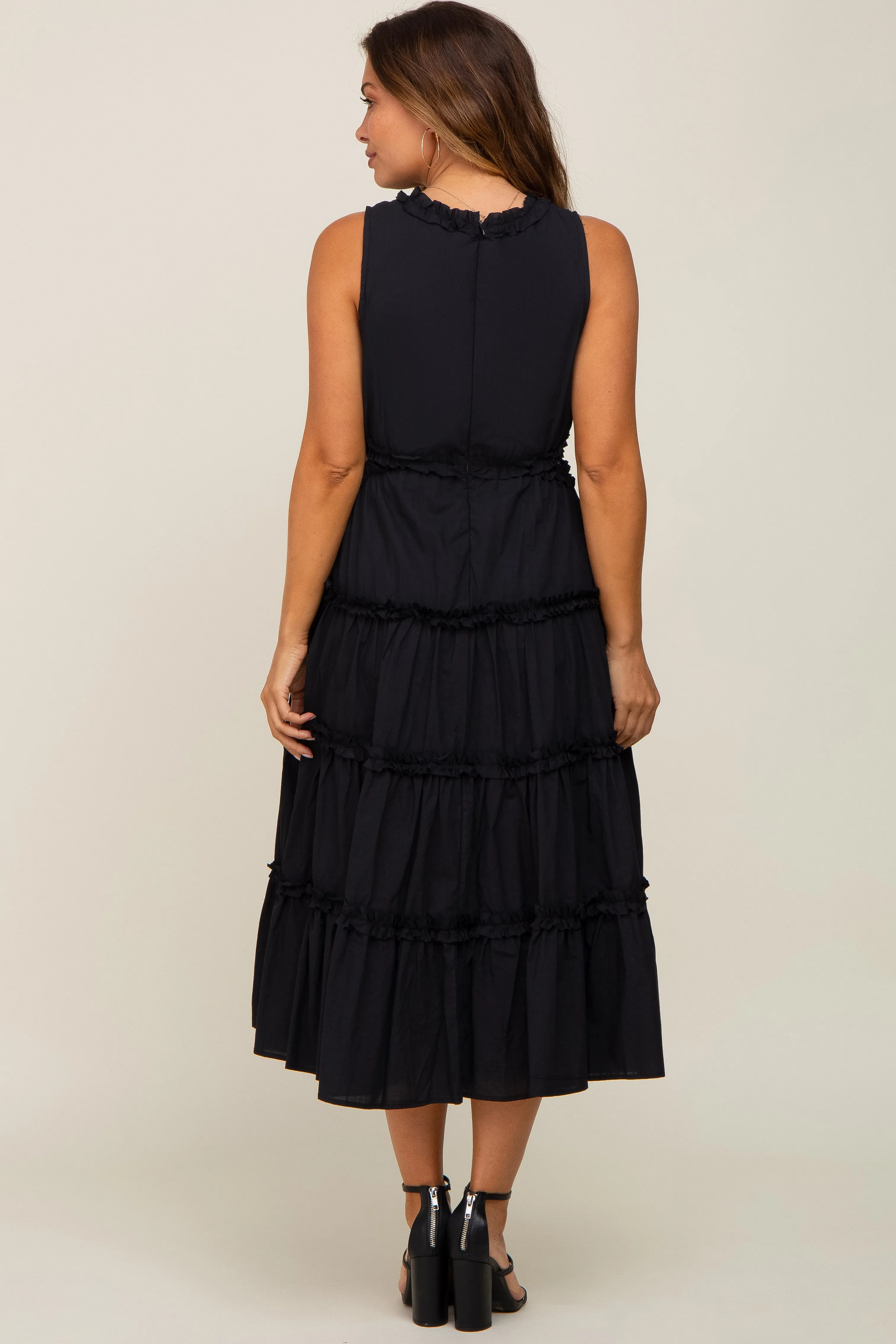 Black Tiered Ruffle Cutout Maternity Midi Dress sold by Pinkblush product image thumbnail 3