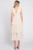 Cream Sleeveless Tiered Tie Strap Tulle Midi Dress sold by Pinkblush