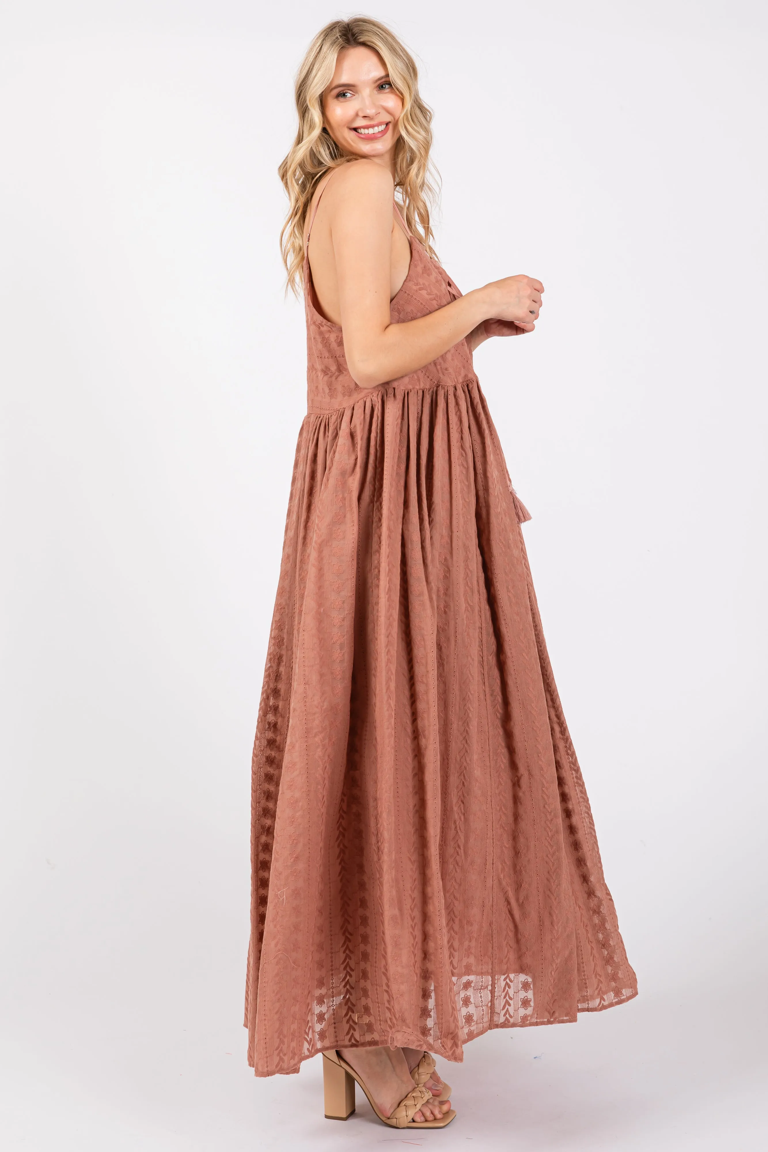 Mocha Embroidered Tassel Tie Maxi Dress sold by Pinkblush product image thumbnail 2