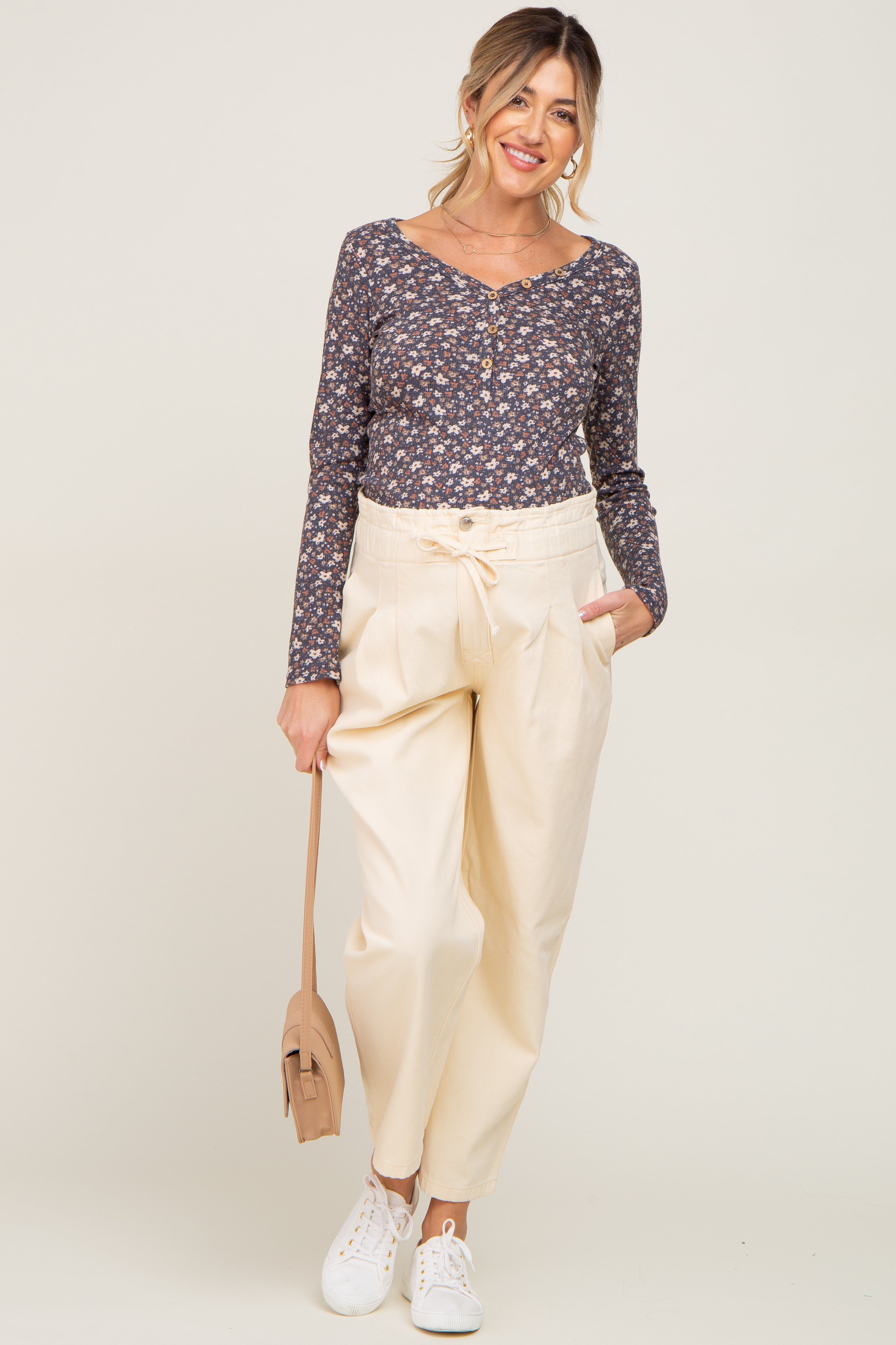 Navy Floral Maternity Henley Top sold by Pinkblush product image thumbnail 4