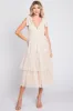 Cream Sleeveless Tiered Tie Strap Tulle Midi Dress sold by Pinkblush