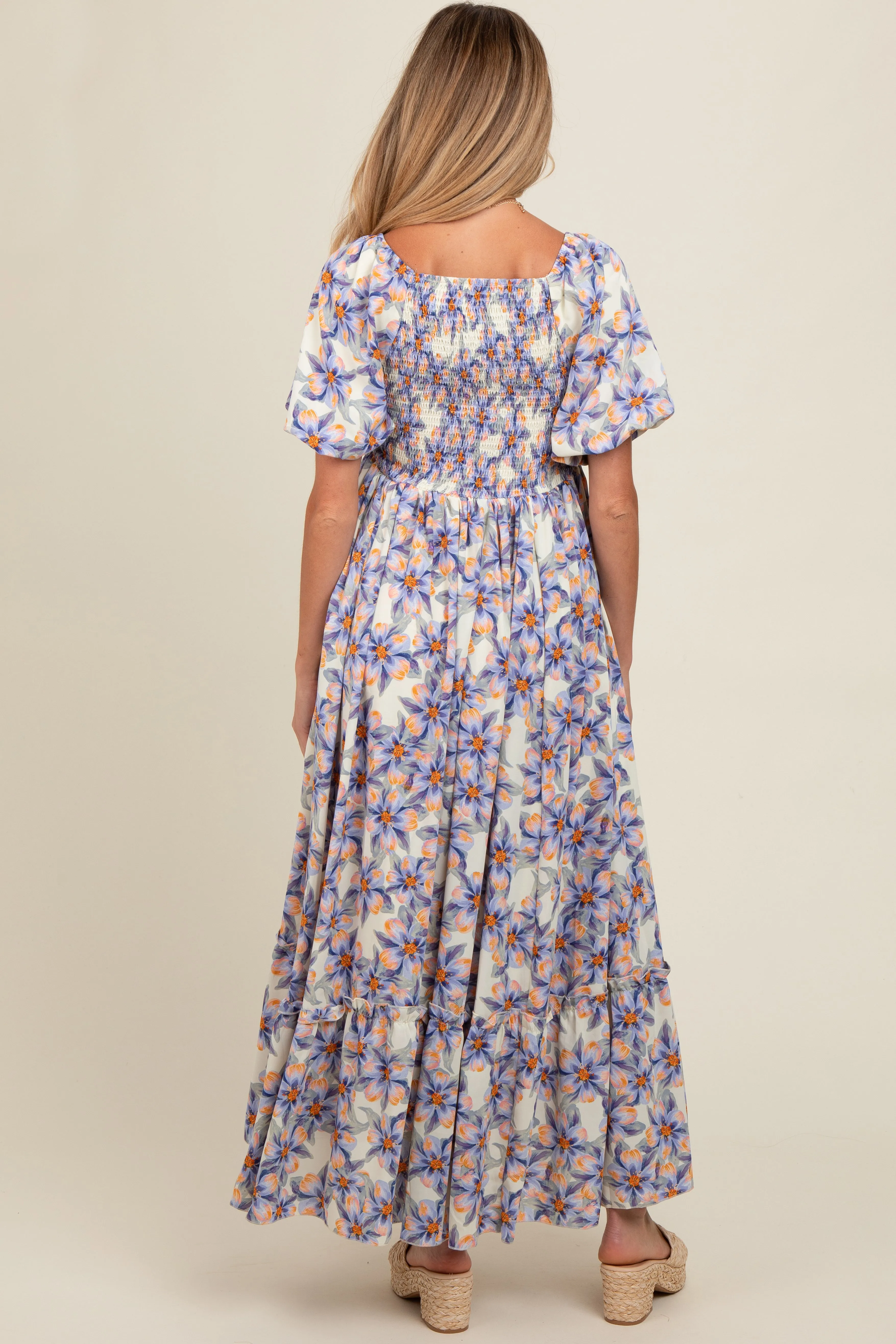 Blue Floral Ruffle Accent Maternity Maxi Dress sold by Pinkblush product image thumbnail 4