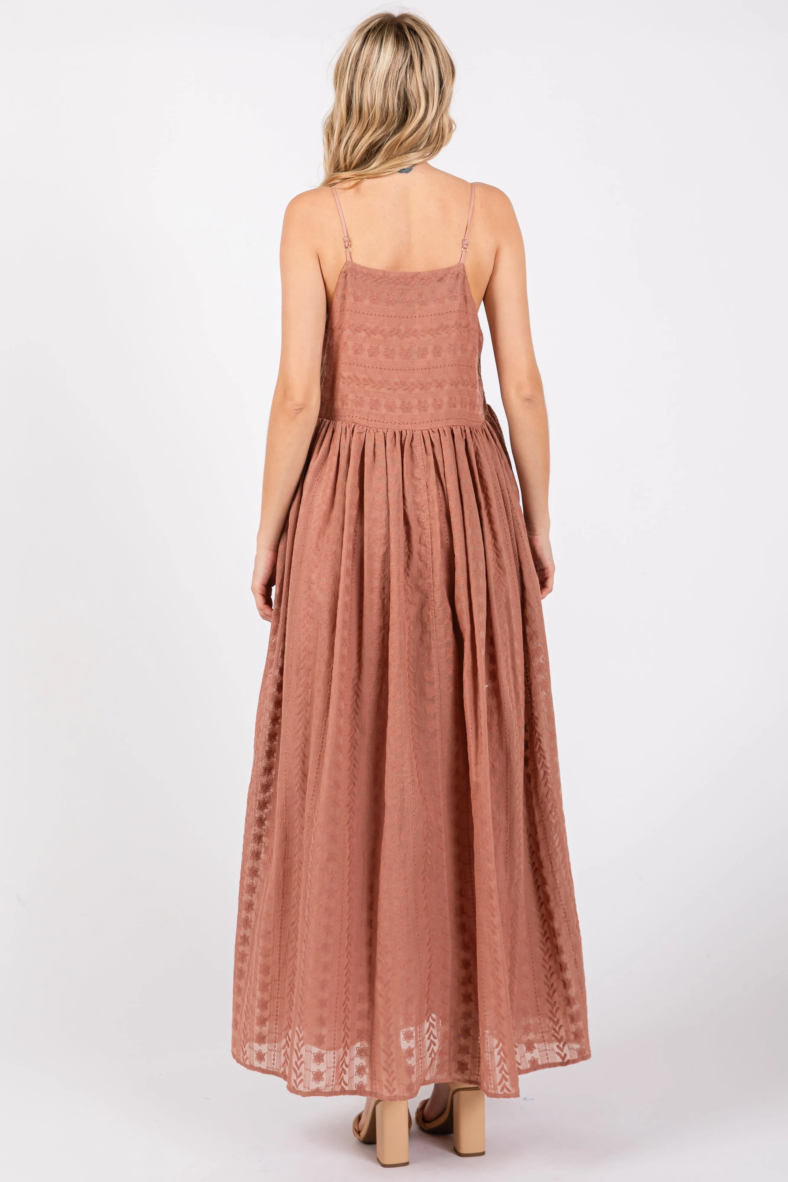 Mocha Embroidered Tassel Tie Maxi Dress sold by Pinkblush product image thumbnail 3