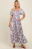 Blue Floral Ruffle Accent Maternity Maxi Dress sold by Pinkblush