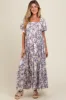 Blue Floral Ruffle Accent Maternity Maxi Dress sold by Pinkblush