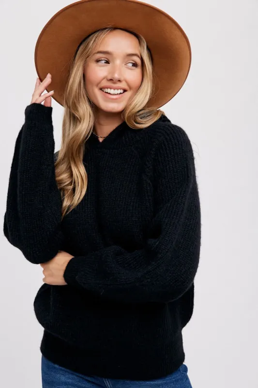 Black Hooded Sweater sold by Pinkblush