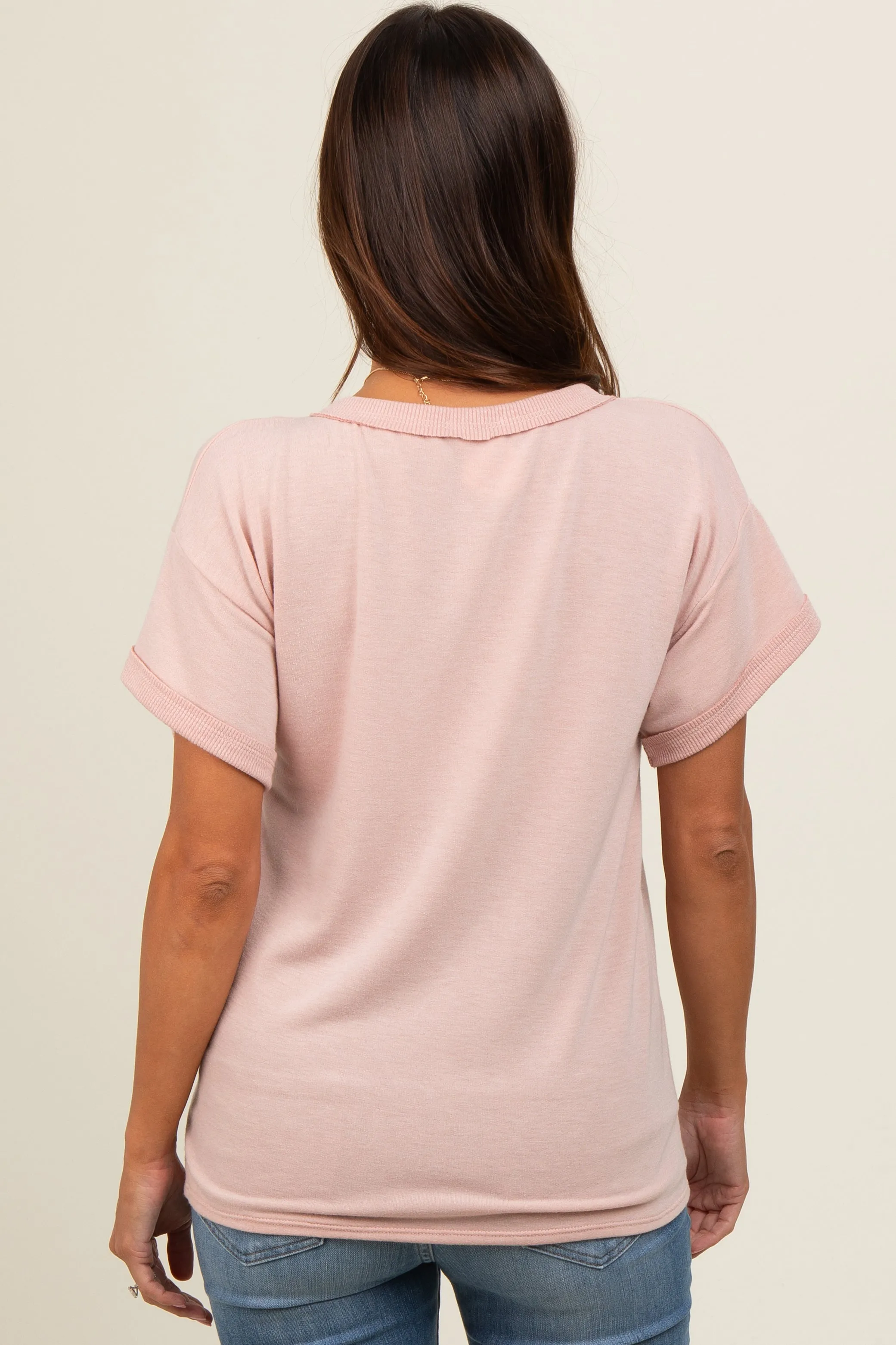 Light Pink Front Pocket Maternity Short Sleeve Top sold by Pinkblush product image thumbnail 4