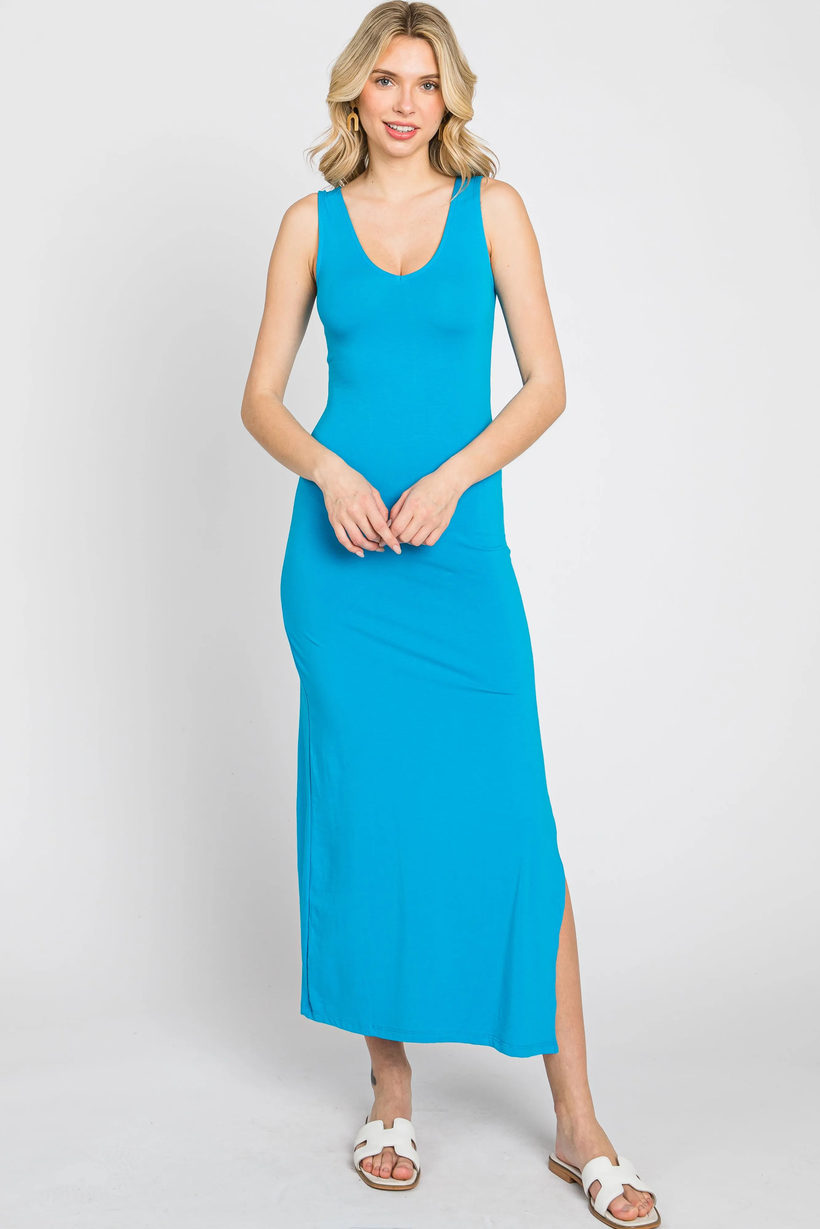 Aqua V-Neck Side Slit Midi Dress sold by Pinkblush product image thumbnail 2