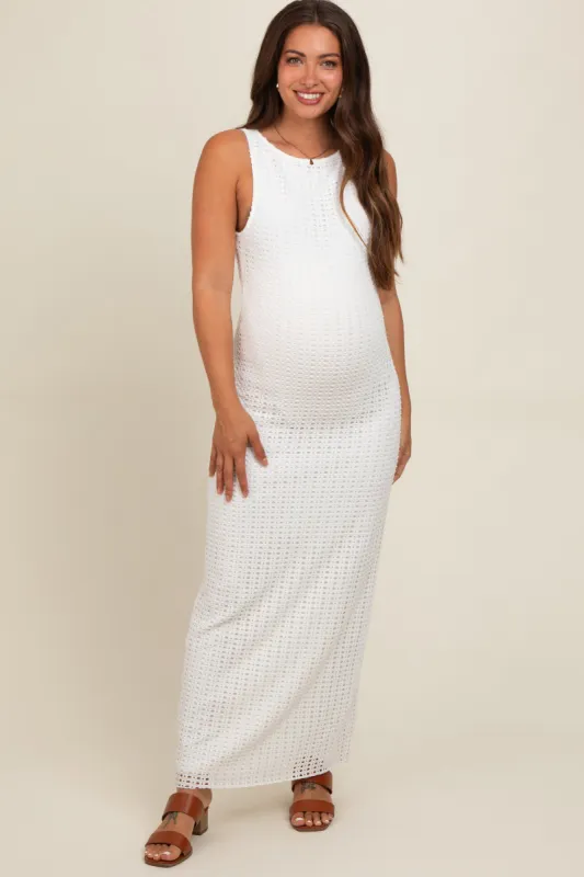 White Fitted Maternity Maxi Dress sold by Pinkblush
