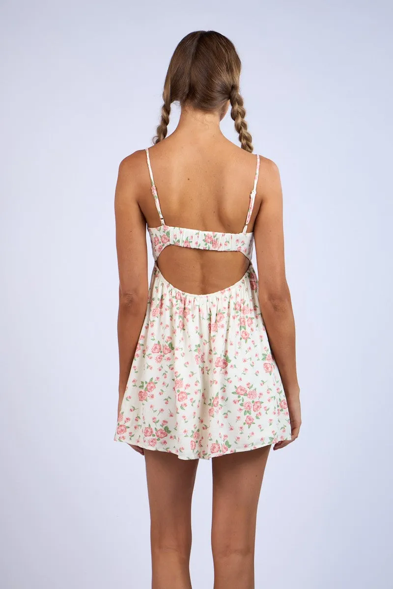 White Floral Sleeveless Front Tie Mini Dress sold by Pinkblush product image thumbnail 3
