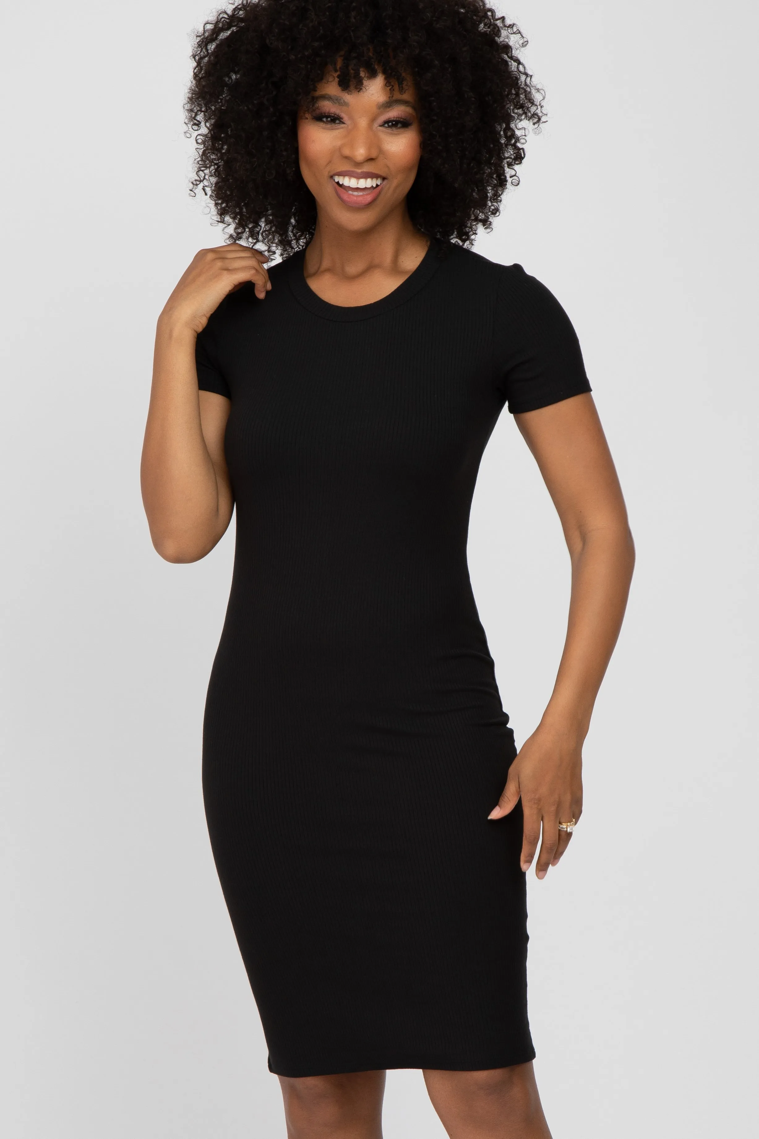 Black Ribbed Fitted Dress sold by Pinkblush