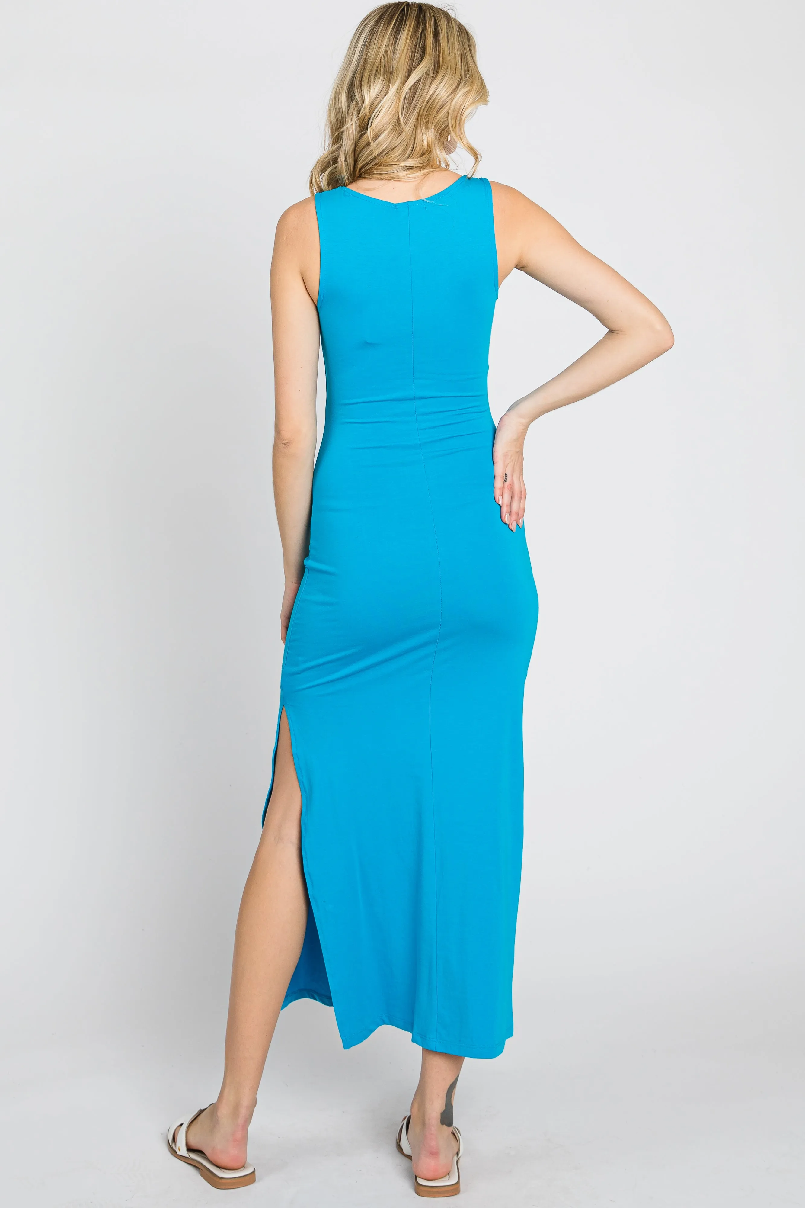 Aqua V-Neck Side Slit Midi Dress sold by Pinkblush product image thumbnail 4
