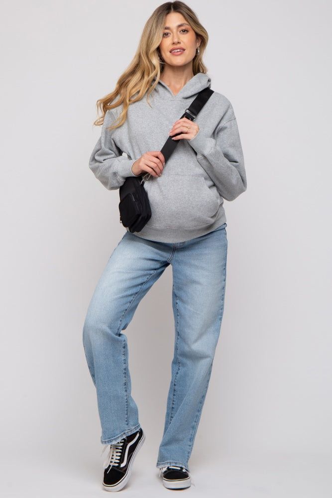 Heather Grey Front Pocket Hooded Fleece Maternity Sweatshirt sold by Pinkblush product image thumbnail 4