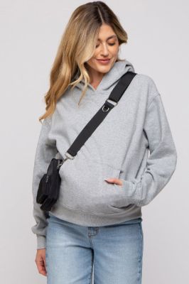 Heather Grey Front Pocket Hooded Fleece Maternity Sweatshirt sold by Pinkblush