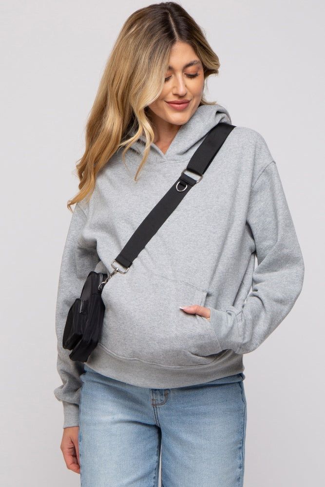 Heather Grey Front Pocket Hooded Fleece Maternity Sweatshirt sold by Pinkblush