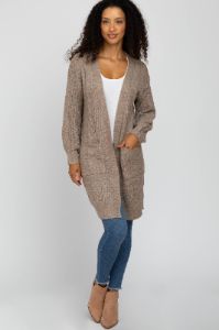 Taupe Mixed Knit Chunky Maternity Cardigan sold by Pinkblush