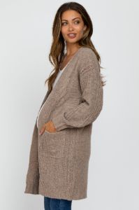 Taupe Mixed Knit Chunky Maternity Cardigan sold by Pinkblush