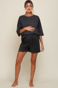 Charcoal Pocket Front Short Sleeve Maternity Pajama Short Set sold by Pinkblush