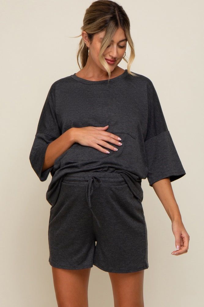 Charcoal Pocket Front Short Sleeve Maternity Pajama Short Set sold by Pinkblush product image thumbnail 2