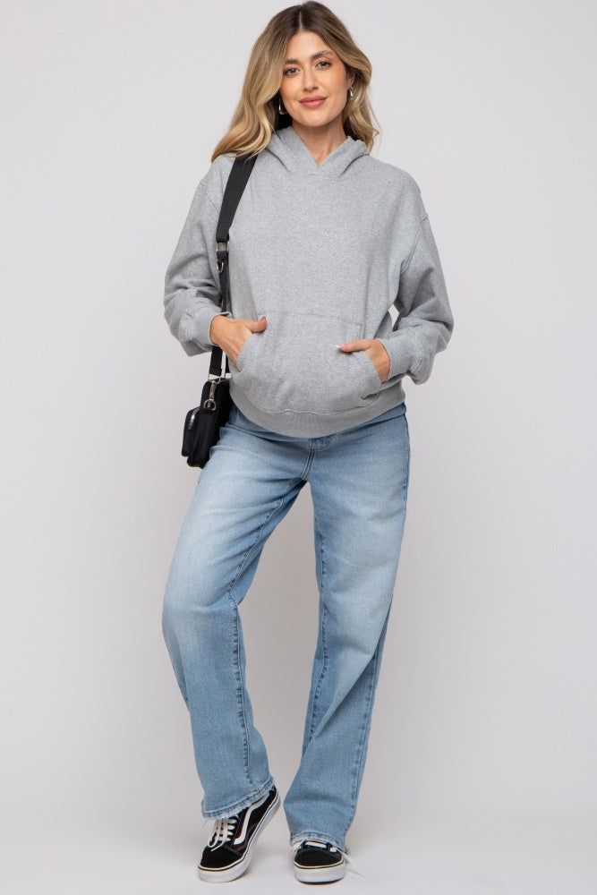 Heather Grey Front Pocket Hooded Fleece Maternity Sweatshirt sold by Pinkblush product image thumbnail 5