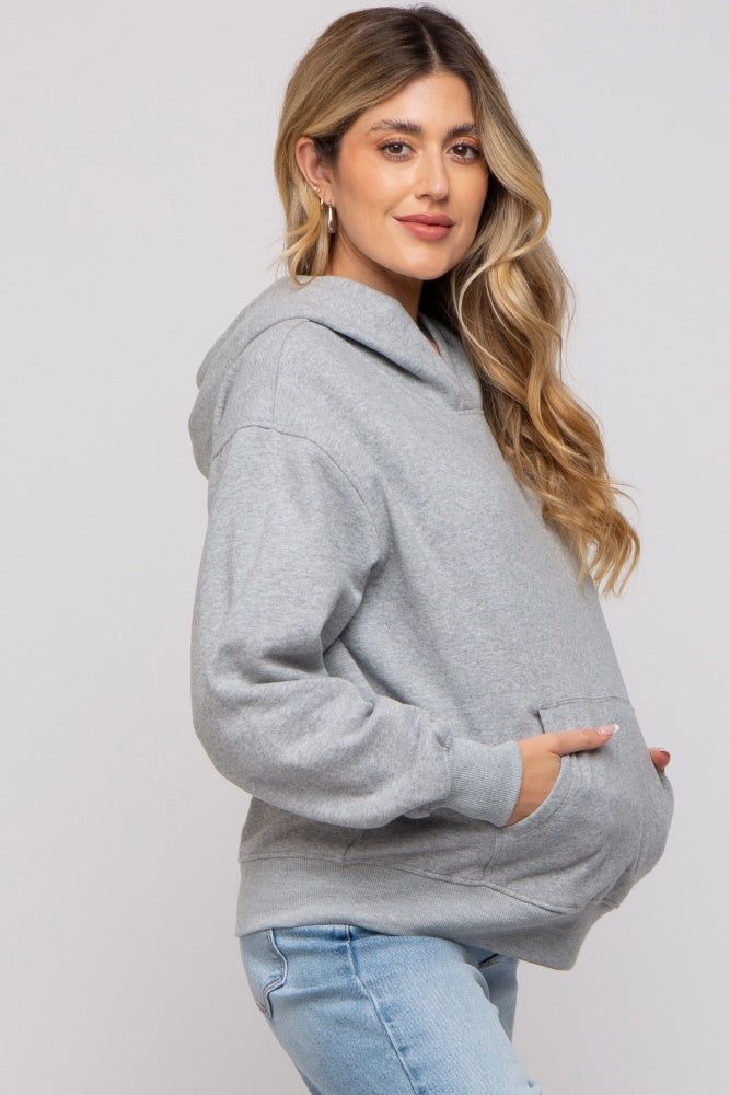 Heather Grey Front Pocket Hooded Fleece Maternity Sweatshirt sold by Pinkblush product image thumbnail 2