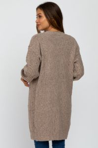 Taupe Mixed Knit Chunky Maternity Cardigan sold by Pinkblush