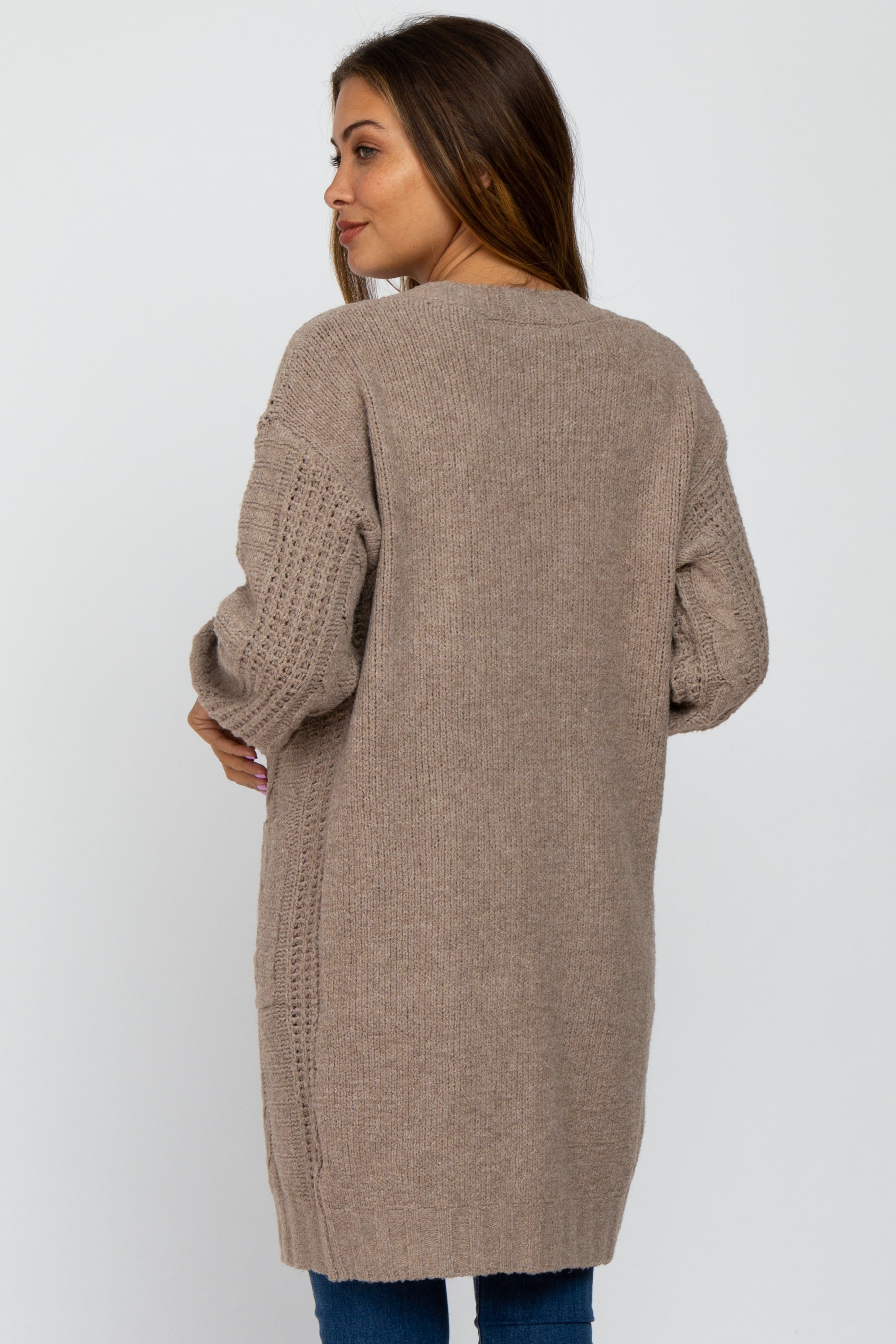 Taupe Mixed Knit Chunky Maternity Cardigan sold by Pinkblush product image thumbnail 3