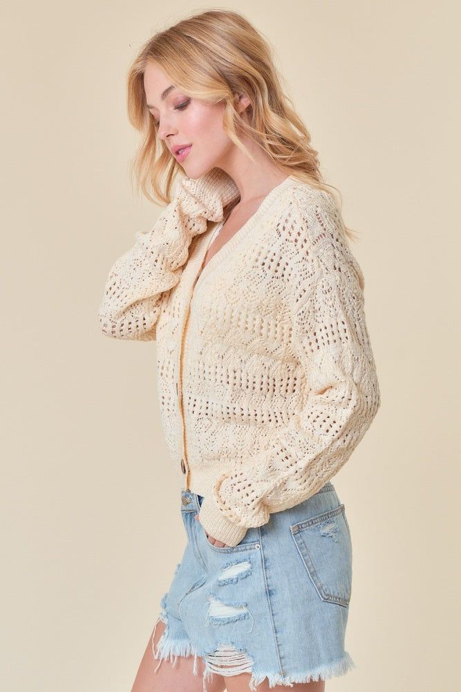 Vanilla Pointelle Knitted V-Neck Crop Cardigan sold by Pinkblush product image thumbnail 2