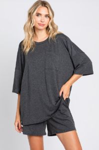 Charcoal Pocket Front Short Sleeve Maternity Pajama Short Set sold by Pinkblush